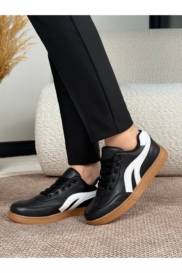 Melisandre Women's Detailed Flat Sole Laced Leather Comfortable Daily Sports Shoes Sneakers