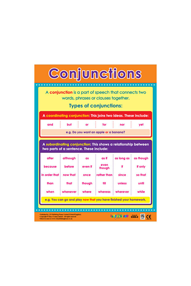 Conjunctions - Wall Chart in English