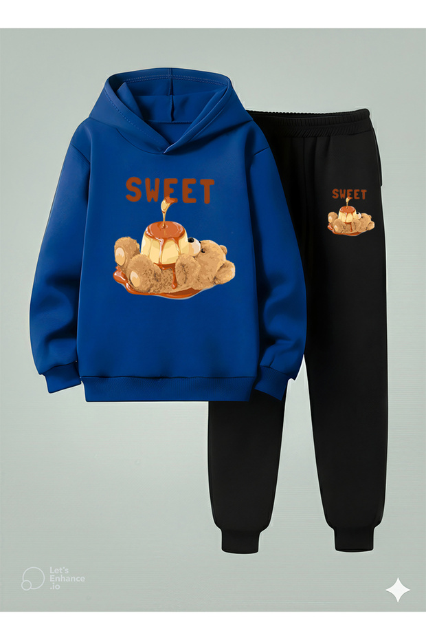 Kids Boys Hooded Ayicik Printed 3 İplik Ş Brushed Inside Sweatshirt - Tracksuit Set