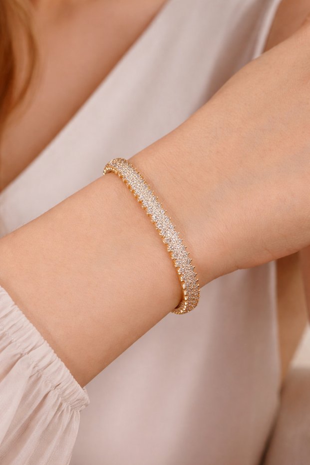 Gold Color Steel Bracelet with Stones, Elegant and Stylish Women's Model