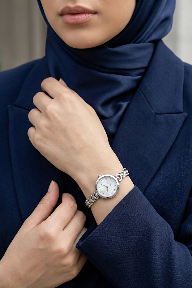Modern Half Moon Silver Women's Wristwatch