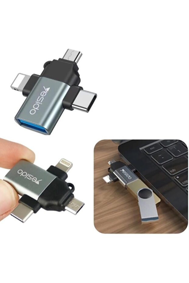 3-in-1 Multi-Functional Adapter with Lightning/Micro USB/Type-C, OTG Support - 5