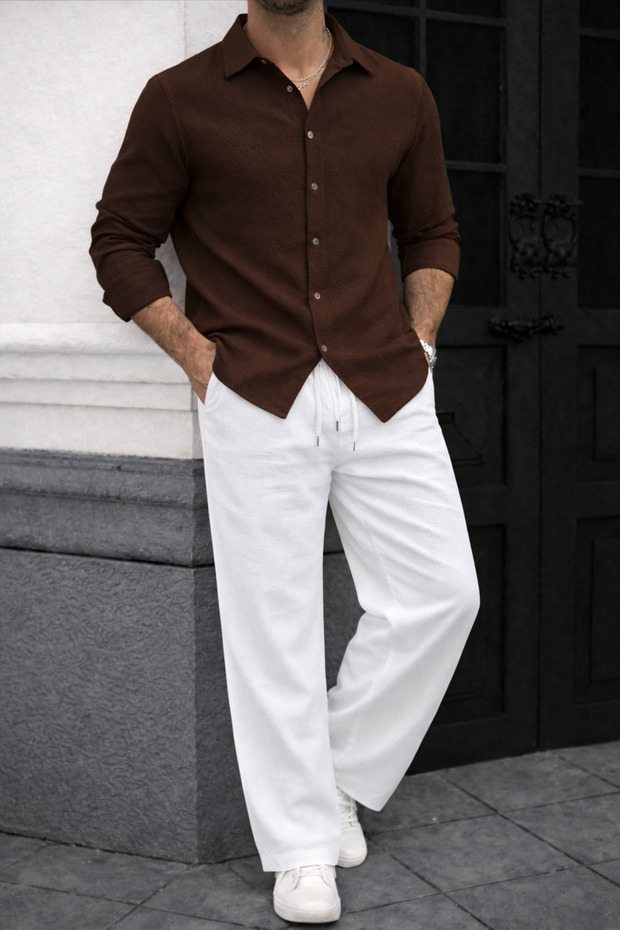 Unisex Women'S/Men's Wrinkled Fabric Special Design Top and Bottom Jogger Pants - Shirt Set