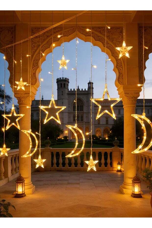 زينة رمضان، أضواء رمضان بثمانية أوضاع إضاءة، أضواء زينة نافذة هلال العيد، شارع