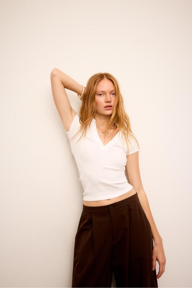 Basic dikişsiz polo t-shirt - 1