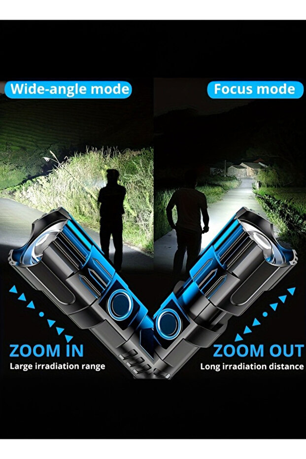 LED Handheld Flashlight – Multifunctional, Shock-Resistant, 200M Range, Black - 6