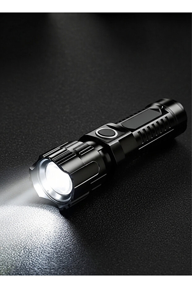 LED Handheld Flashlight – Multifunctional, Shock-Resistant, 200M Range, Black - 2