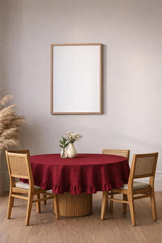 Buldan Bordo Cotton Linen Ruffled Tablecloth