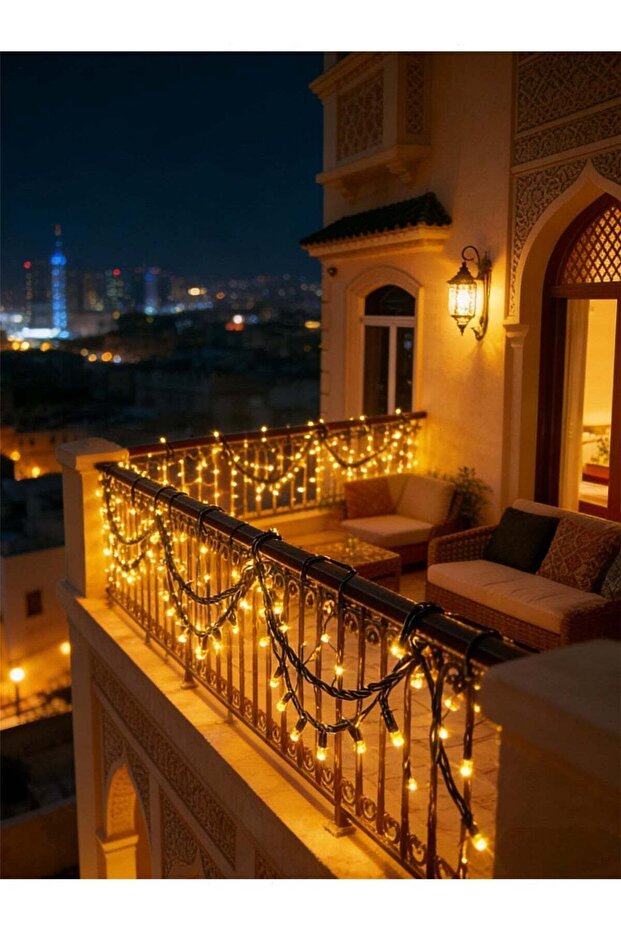 أضواء رمضانية بطول 49 قدمًا و150 مصباح LED، أضواء ستارة رمضانية بيضاء دافئة، 8 أوضاع إضاءة.