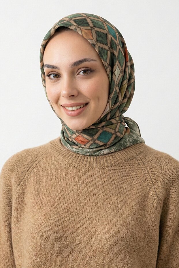 وشاح ناعم باللون الأخضر بنمط متقاطع عرقي قطن