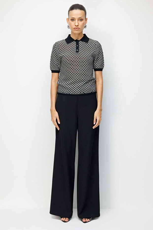 Polo Neck Patterned Blouse - 3