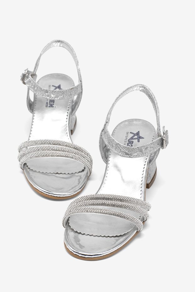 Girl's Silver Glitter Children's Stone Heeled Sandals