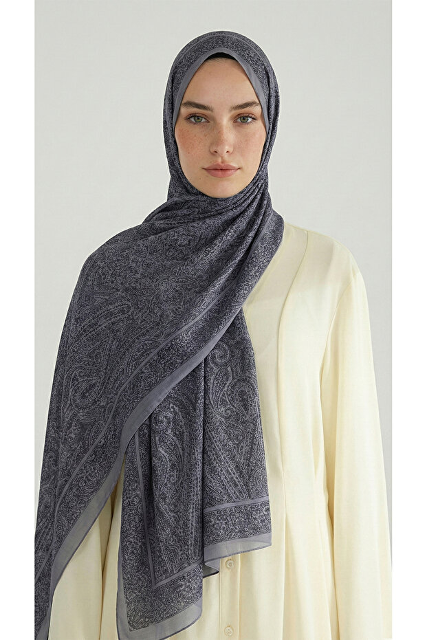 Elegant Patterned Vual İ Silk Al - Gray