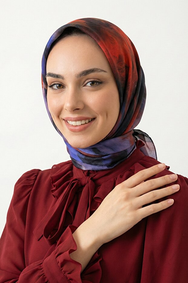 Mixed Brush Patterned Red Soft Cotton Scarf