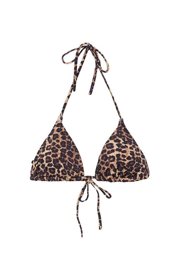Leopar desenli üçgen bikini üstü - 3