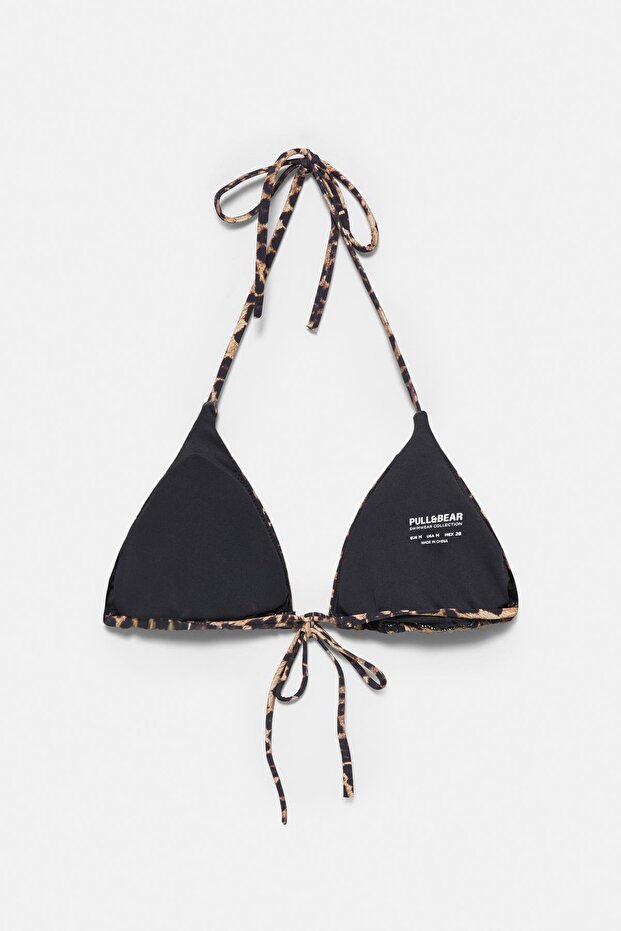 Leopar desenli üçgen bikini üstü - 4