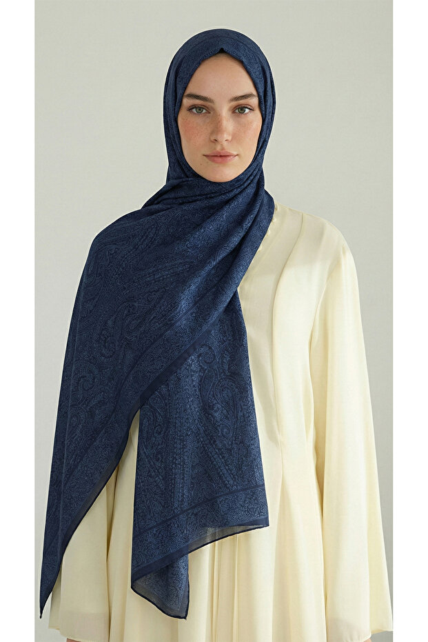 Elegant Patterned Vual Buy Silk - Dark Blue