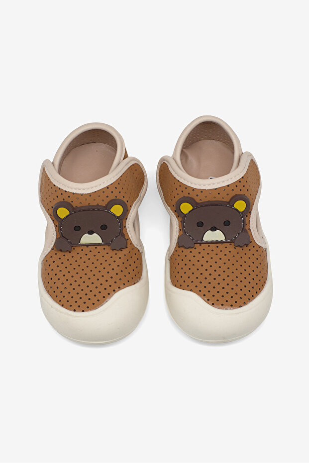 Girl's Camel Teddy Bear Detailed Comfortable Fit First Step Sneaker