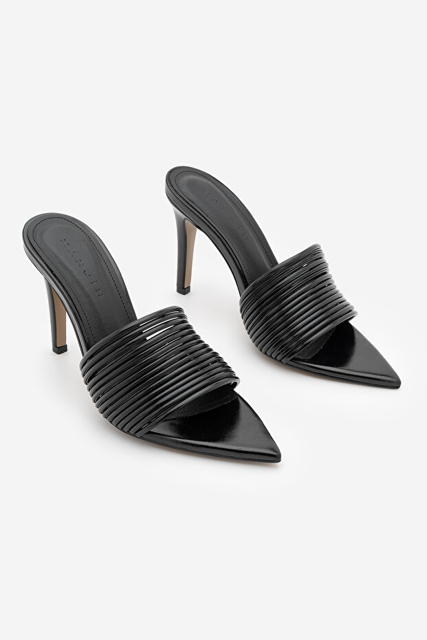 Women's Pointed Toe Banded Stiletto Heel U t Slipper Evoris Black