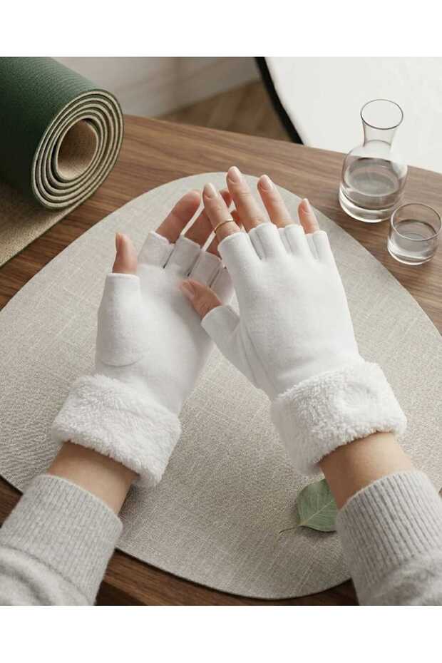 Women'S,White,Short Finger,Ankle Plush Fleece Gloves