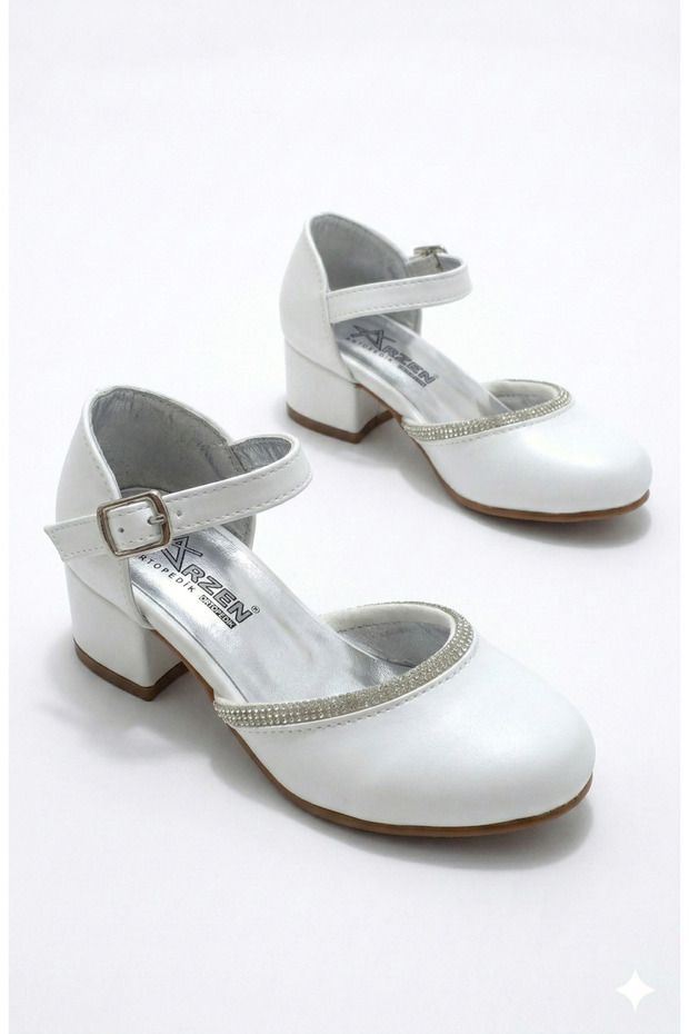 Girl's Evening Dress Heeled Shoes Stone Detailed Ankle Strap Wedding Engagement Graduation Shoes