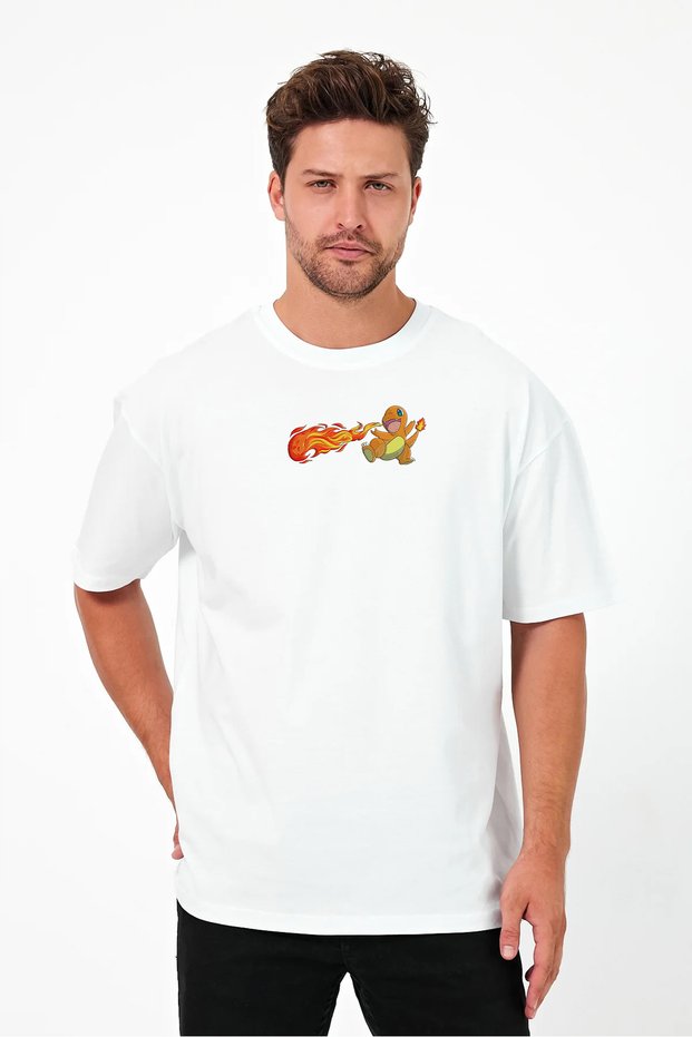 Unisex Oversized Embroidered Charmander Anime Character Design 100% Cotton Pack T-Shirt