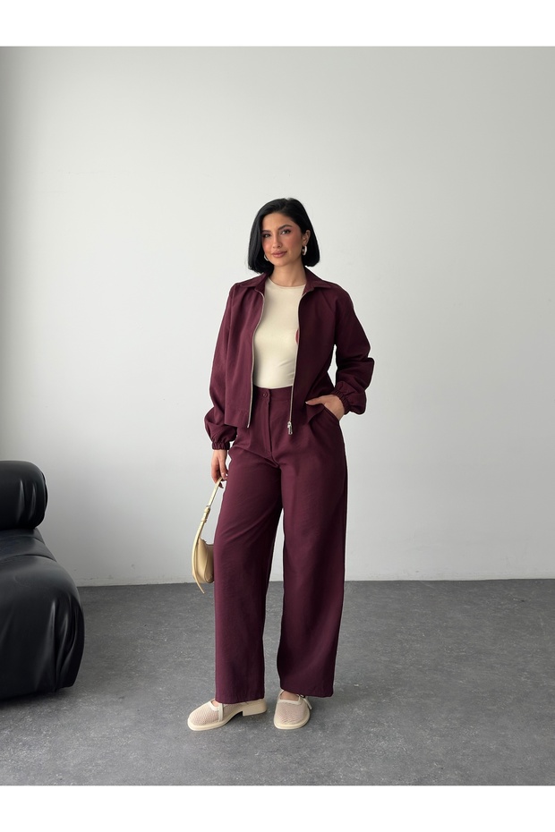 Zippered Jacket & Pleated Pants Set Rc9018