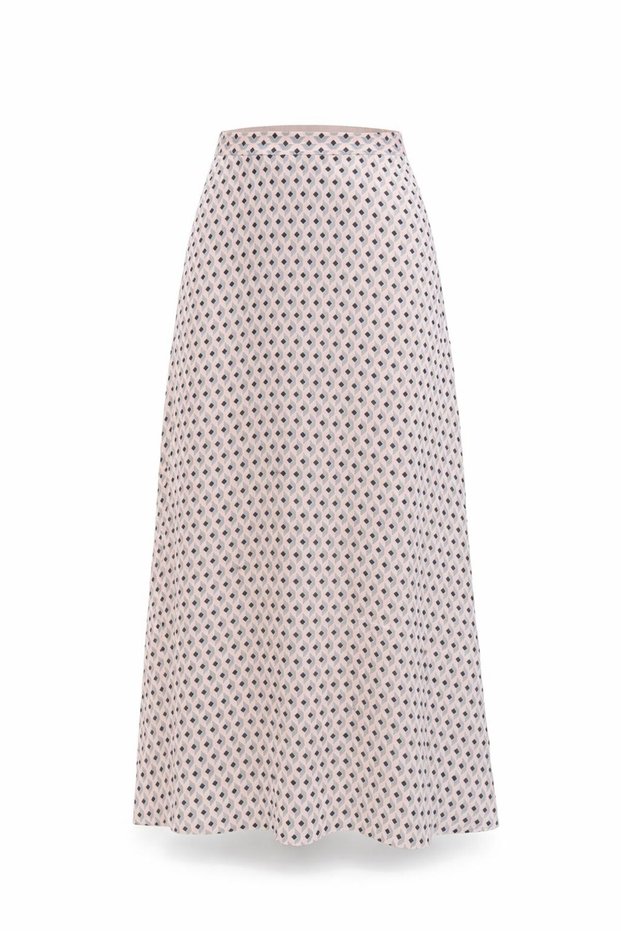 Women Pink Black Geometric Pattern High Waist Long Viscose Skirt