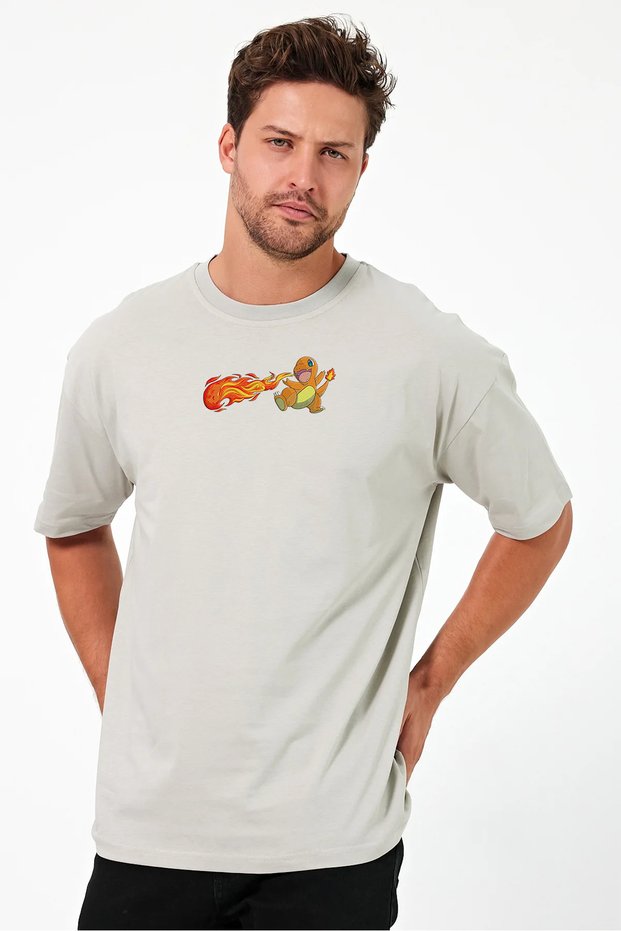 Unisex Oversized Embroidered Charmander Anime Character Design 100% Cotton Pack T-Shirt