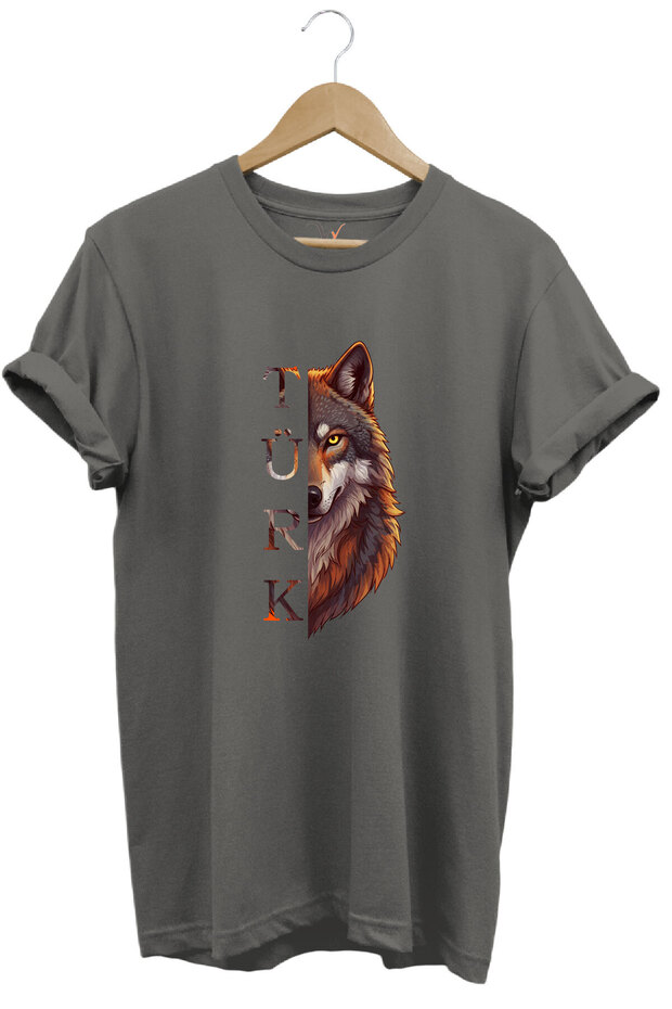 Unisex Turkish Written and Alfa Bozkurt Printed Göktürk 100% Cotton Basic T-Shirt