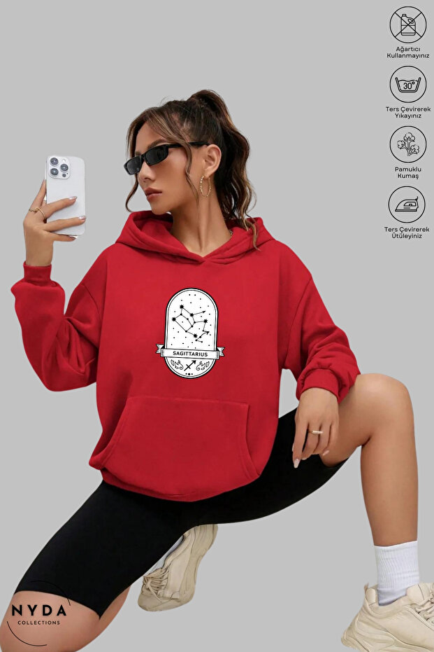 Unisex Hoodie Sagittarius Sagittarius Printed Hooded Brushed Inside Oversized %100 Cotton Combed Cotton Sweatshirt