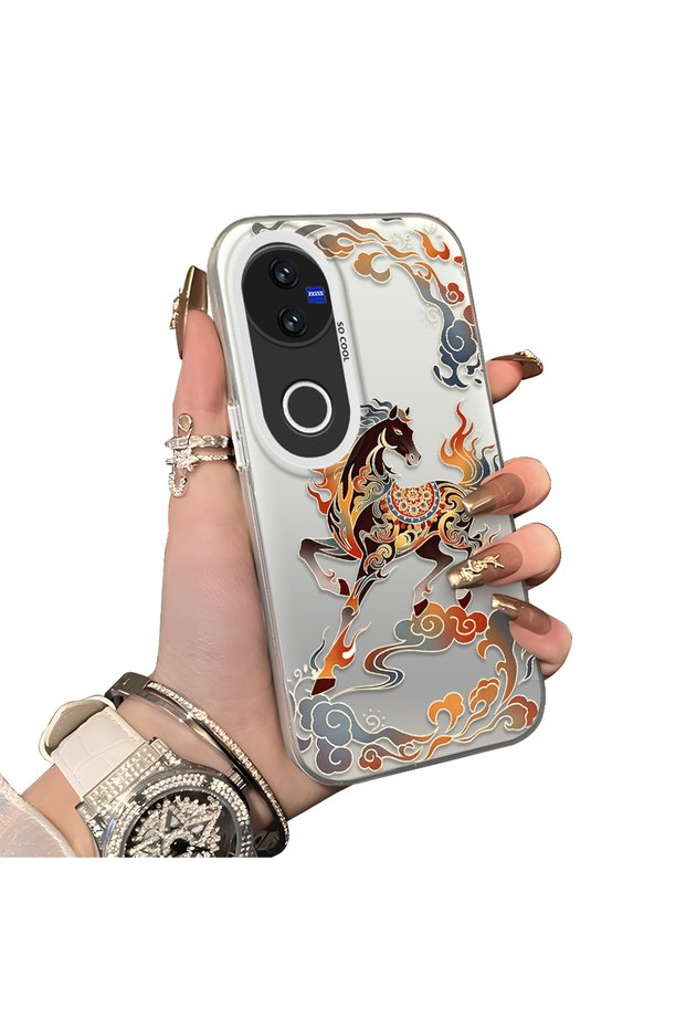 Vivo V50 Compatible Hard Acrylic Back Silicone Edge Lens Protection Case Horse Patterned