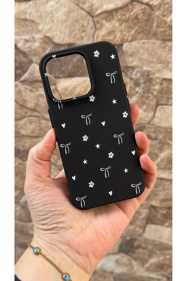 iPhone 15 Pro Compatible Mini Bow Patterned Silicone Shock-Absorbing Classic Protected Rubber Case