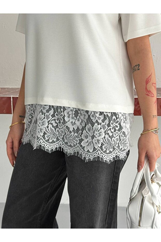 Fusta dantelă Detaliată basic tricou - 3