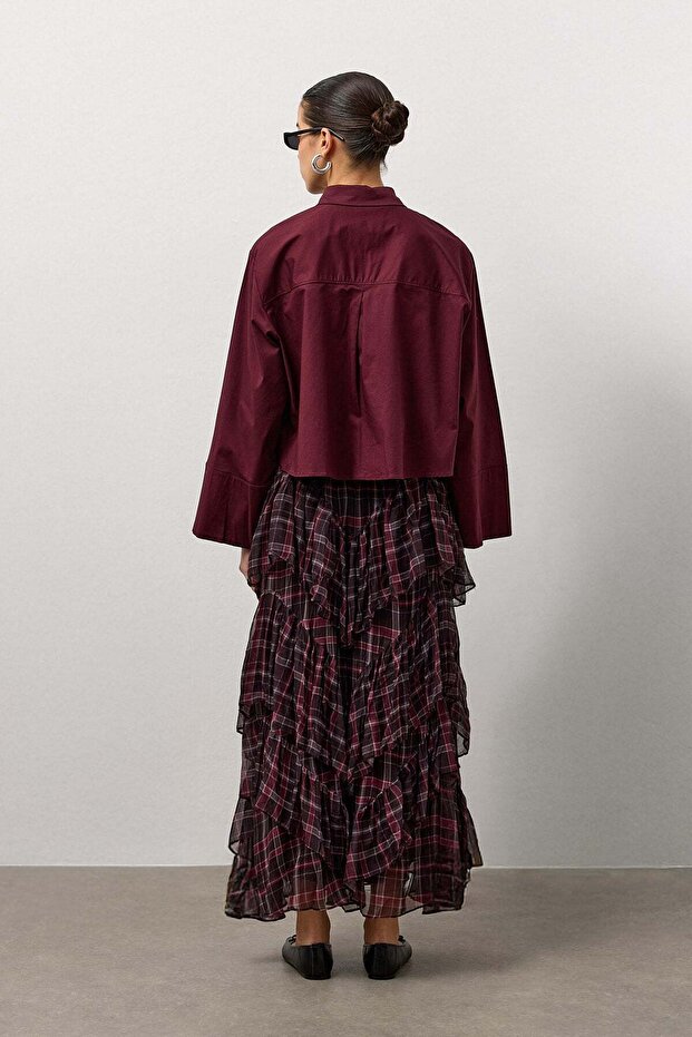 Bordo Geniş Kol Mini Gömlek - 5