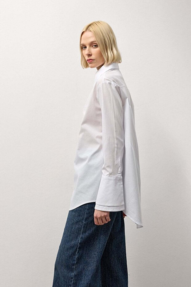 Beyaz Çift Manşetli Regular Gömlek - 5