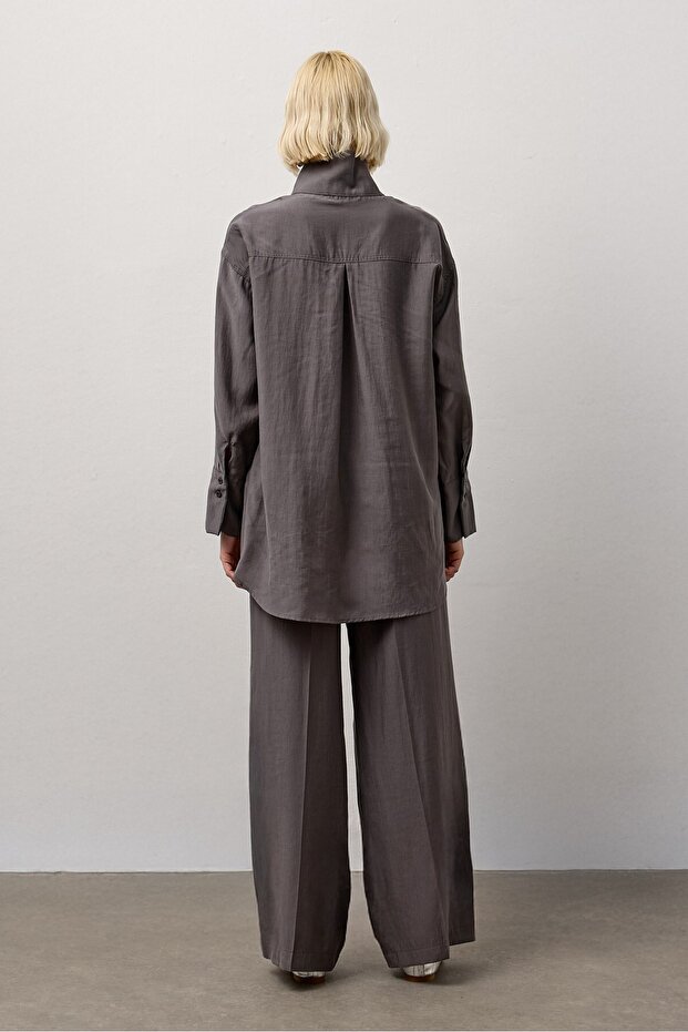 Gri Tek Cepli Oversize Gömlek - 6