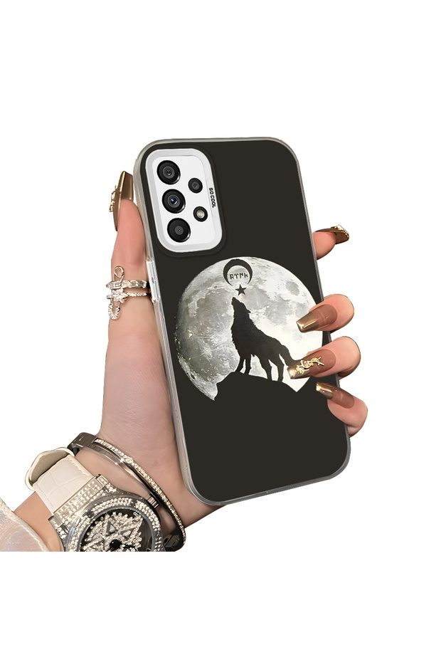 Samsung Galaxy A73 Compatible Hard Acrylic Back Silicone Edge Lens Protection Case Wild Wolf