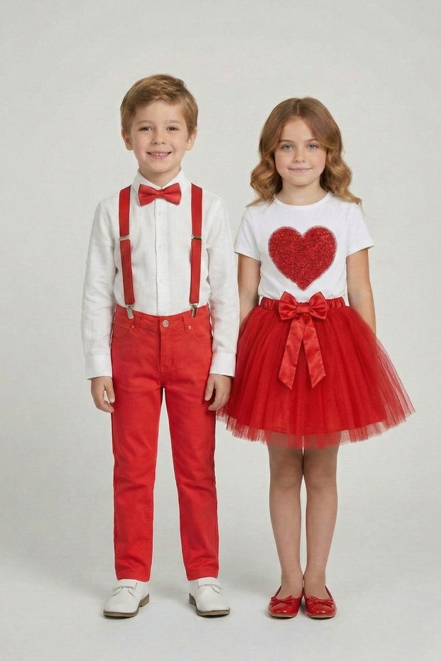 2-Piece Red Heart Girl's and Red Suit Boy's Set April 23Rd Show Outfits