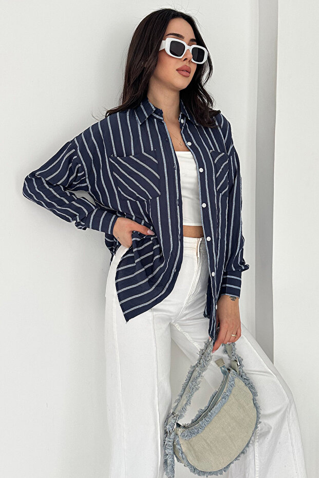 Striped Pocket Detail Shirt – Brown Stripes