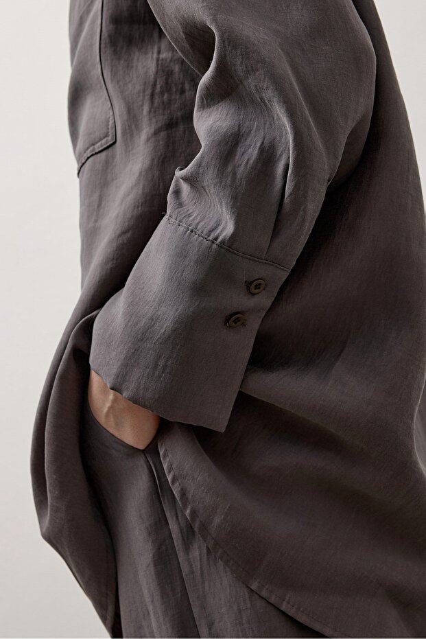 Gri Tek Cepli Oversize Gömlek - 5