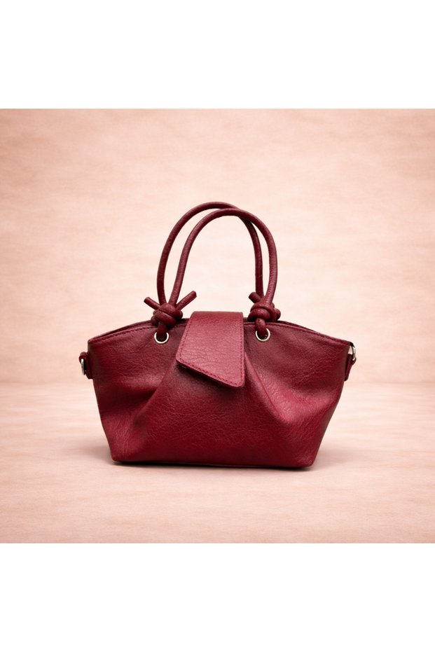 Cover Detailed Small Size Handbag and Crossbody Bag Claret Red