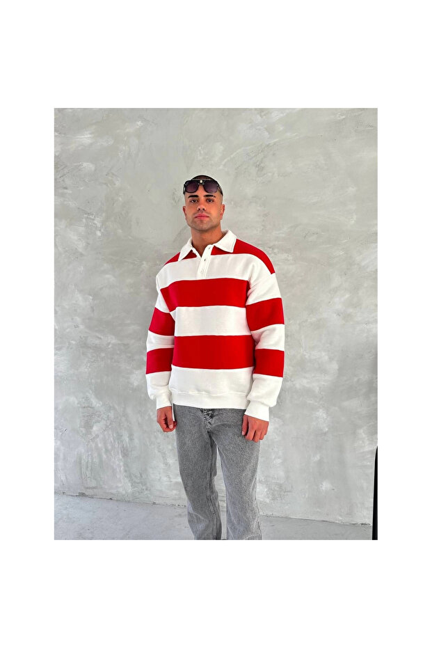 سويت شيرت بياقة ثلاثية الخيوط - أحمر - 7