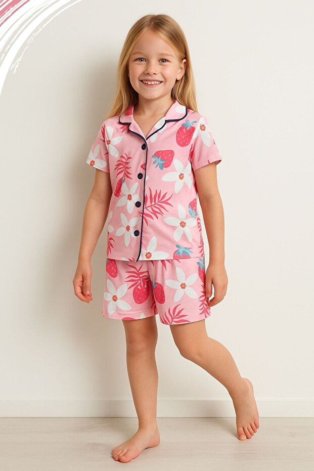 Stretch Fabric Single Jersey Fabric Girls' Nightgown Set with Shorts