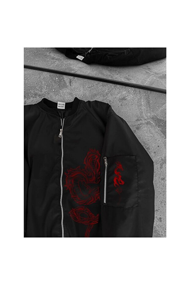 Black Bomber Jacket – Red - - 2