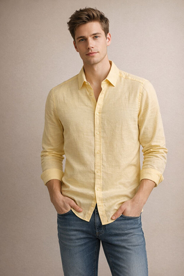 Men's 12-1365 Muslin Footed Collar Shirt Yellow