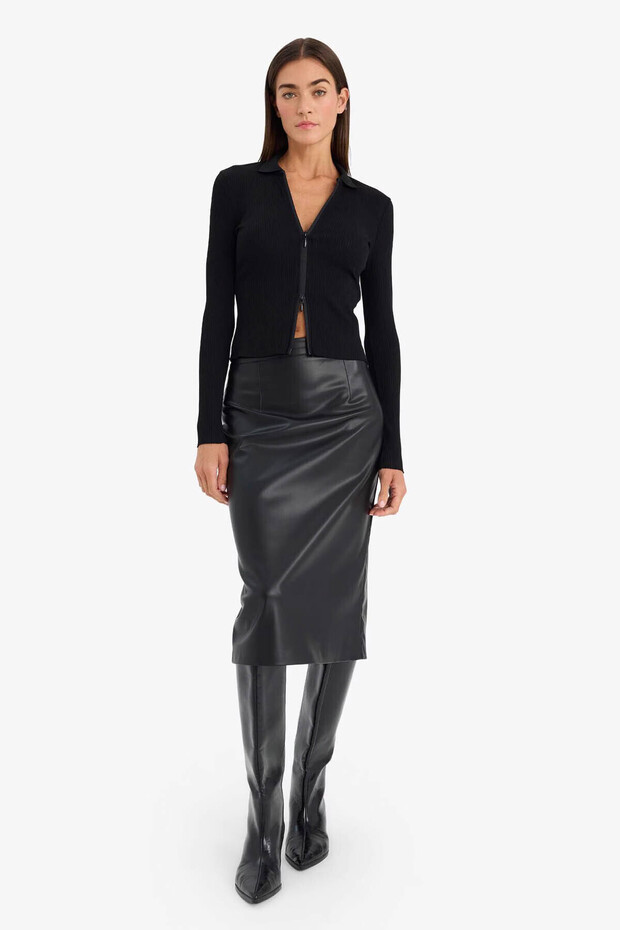 Kalem Normal Waist Faux Leather Midi Skirt G7735Ax26Sp