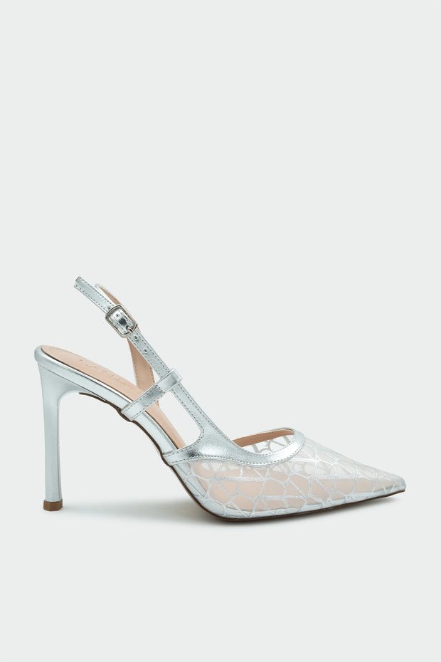 Oxty Sheer Detailed Silver Women's Heeled Shoes