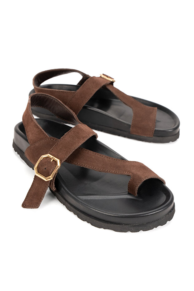 Women's Genuine Suede Leather Flip Flops Sandals 6348 Brown Suede