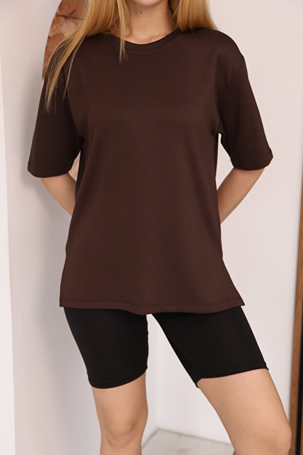 Long Oversized Slit T-Shirt, Off Shoulder, Crew Neck, Soft and Comfortable Oysho Fabric